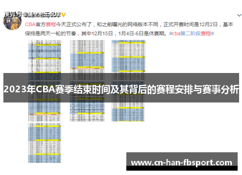 2023年CBA赛季结束时间及其背后的赛程安排与赛事分析 2023年CBA赛季结束时间及其背后的赛程安排与赛事分析