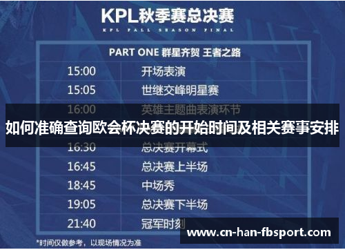 如何准确查询欧会杯决赛的开始时间及相关赛事安排